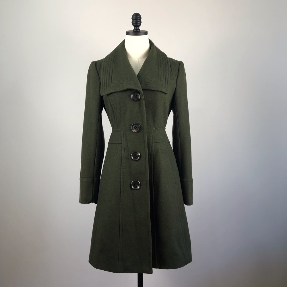 Jessica Simpson hunter green fit and flare wool coat size XS